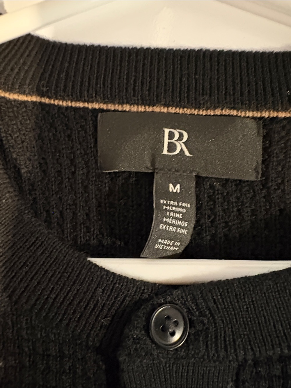 Banana Republic Black Waffle-Knit Henley Crewneck Sweater - Men - Picture 3 of 3